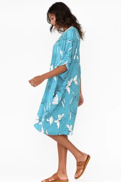 Above Knee Dresses<Isabella Boho Luce Blue Blossom Kaftan
