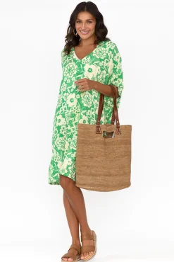 Above Knee Dresses<Isabella Boho Luce Green Flower Kaftan