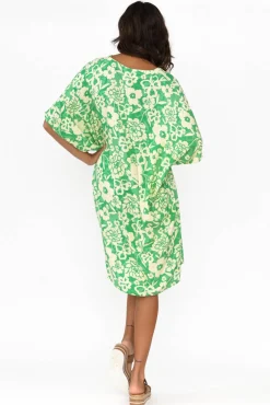 Above Knee Dresses<Isabella Boho Luce Green Flower Kaftan