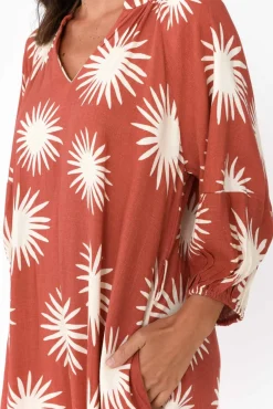 Midi Dresses<Label of Love Ludie Rust Flower Pocket Dress