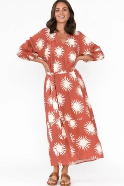 Midi Dresses<Label of Love Ludie Rust Flower Pocket Dress