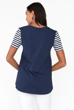 Cotton Tops<Betty Basics Luella Navy Stripe Cotton Tee