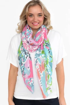 Scarves<Enhance Lusa Pink Abstract Scarf