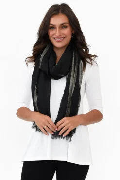Scarves<Lemon Tree Lydia Black Stripe Metallic Scarf