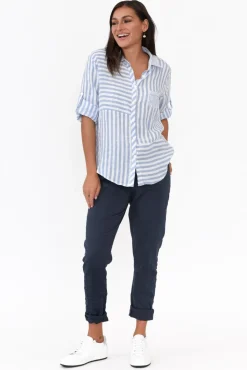 Pants<La Strada Lyle Navy Cotton Blend Stretch Pant