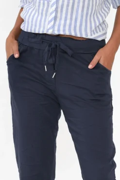 Pants<La Strada Lyle Navy Cotton Blend Stretch Pant
