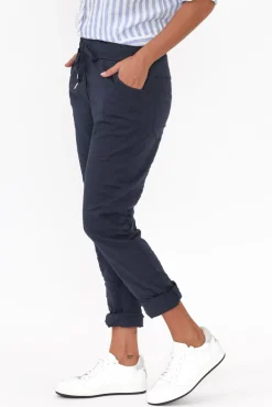 Pants<La Strada Lyle Navy Cotton Blend Stretch Pant