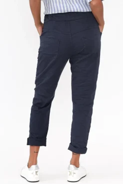 Pants<La Strada Lyle Navy Cotton Blend Stretch Pant