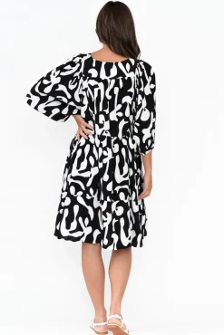 Sleeved Dresses<New U Collection Lyric Black Abstract Pocket Dress