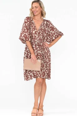 Above Knee Dresses<New U Collection Lyric Brown Floral Pocket Dress