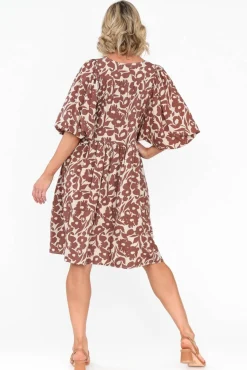 Above Knee Dresses<New U Collection Lyric Brown Floral Pocket Dress