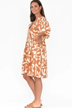 Below Knee Dresses<New U Collection Lyric Rust Abstract Pocket Dress