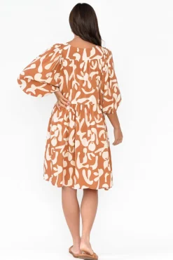 Below Knee Dresses<New U Collection Lyric Rust Abstract Pocket Dress