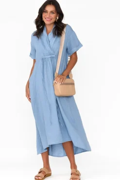 Linen Dresses<La Strada Madge Blue Linen Pocket Dress