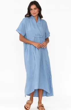 Linen Dresses<La Strada Madge Blue Linen Pocket Dress