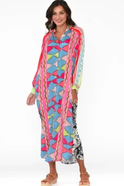 Maxi Dresses<Italian Star Maeva Blue Aztec Shirt Dress