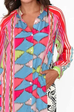 Maxi Dresses<Italian Star Maeva Blue Aztec Shirt Dress