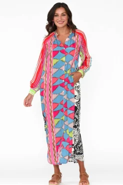 Maxi Dresses<Italian Star Maeva Blue Aztec Shirt Dress