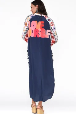 Maxi Dresses<Italian Star Maeva Navy Geometric Shirt Dress