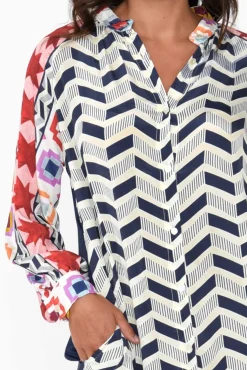 Maxi Dresses<Italian Star Maeva Navy Geometric Shirt Dress