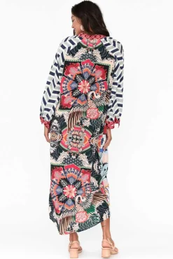 Midi Dresses<Italian Star Maeva Red Abstract Shirt Dress