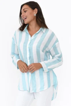 Linen Tops<Worthier Maeve Blue Stripe Oversized Linen Shirt