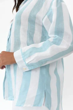 Linen Tops<Worthier Maeve Blue Stripe Oversized Linen Shirt