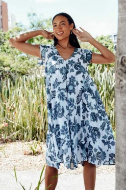 Cotton Dresses<Mozaic Maheno Blue Garden Cotton Dress