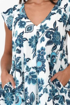 Cotton Dresses<Mozaic Maheno Blue Garden Cotton Dress