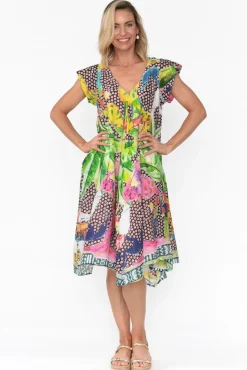 Cotton Dresses<Mozaic Maheno Brown Tropical Cotton Midi Dress