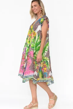 Cotton Dresses<Mozaic Maheno Brown Tropical Cotton Midi Dress