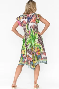 Cotton Dresses<Mozaic Maheno Brown Tropical Cotton Midi Dress