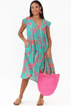 Cotton Dresses<Mozaic Maheno Turquoise Coral Cotton Dress