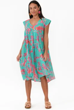 Cotton Dresses<Mozaic Maheno Turquoise Coral Cotton Dress