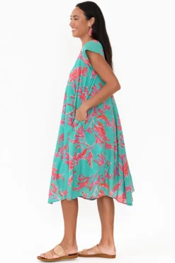 Cotton Dresses<Mozaic Maheno Turquoise Coral Cotton Dress
