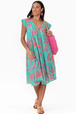 Cotton Dresses<Mozaic Maheno Turquoise Coral Cotton Dress