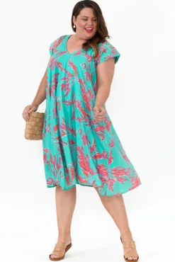 Cotton Dresses<Mozaic Maheno Turquoise Coral Cotton Dress