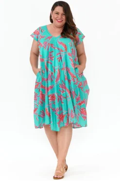Cotton Dresses<Mozaic Maheno Turquoise Coral Cotton Dress