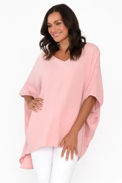 Cotton Tops<La Mode Maida Blush Cotton V Neck Top