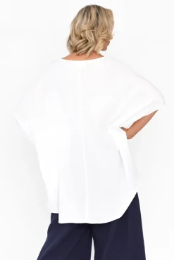 Cotton Tops<La Mode Maida White Cotton V Neck Top