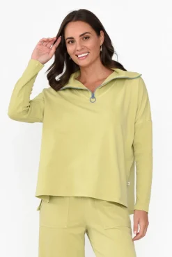 Cotton Tops<One Ten Willow Malak Green Half Zip Jumper