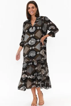 Midi Dresses<New U Collection Malcolm Brown Geo Frill Dress