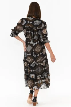 Midi Dresses<New U Collection Malcolm Brown Geo Frill Dress