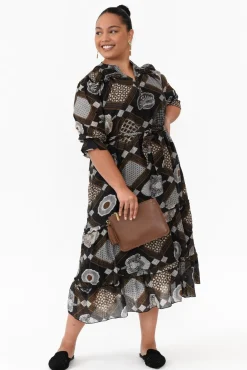 Midi Dresses<New U Collection Malcolm Brown Geo Frill Dress