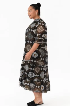 Midi Dresses<New U Collection Malcolm Brown Geo Frill Dress