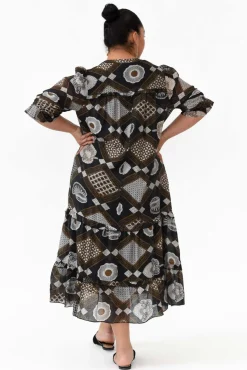 Midi Dresses<New U Collection Malcolm Brown Geo Frill Dress