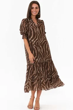 Midi Dresses<New U Collection Malcolm Brown Leopard Frill Dress