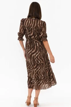 Midi Dresses<New U Collection Malcolm Brown Leopard Frill Dress