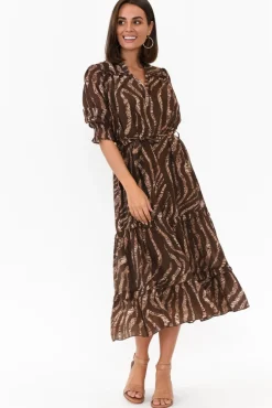 Midi Dresses<New U Collection Malcolm Brown Leopard Frill Dress