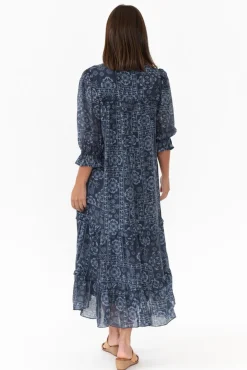Midi Dresses<New U Collection Malcolm Navy Paisley Frill Dress